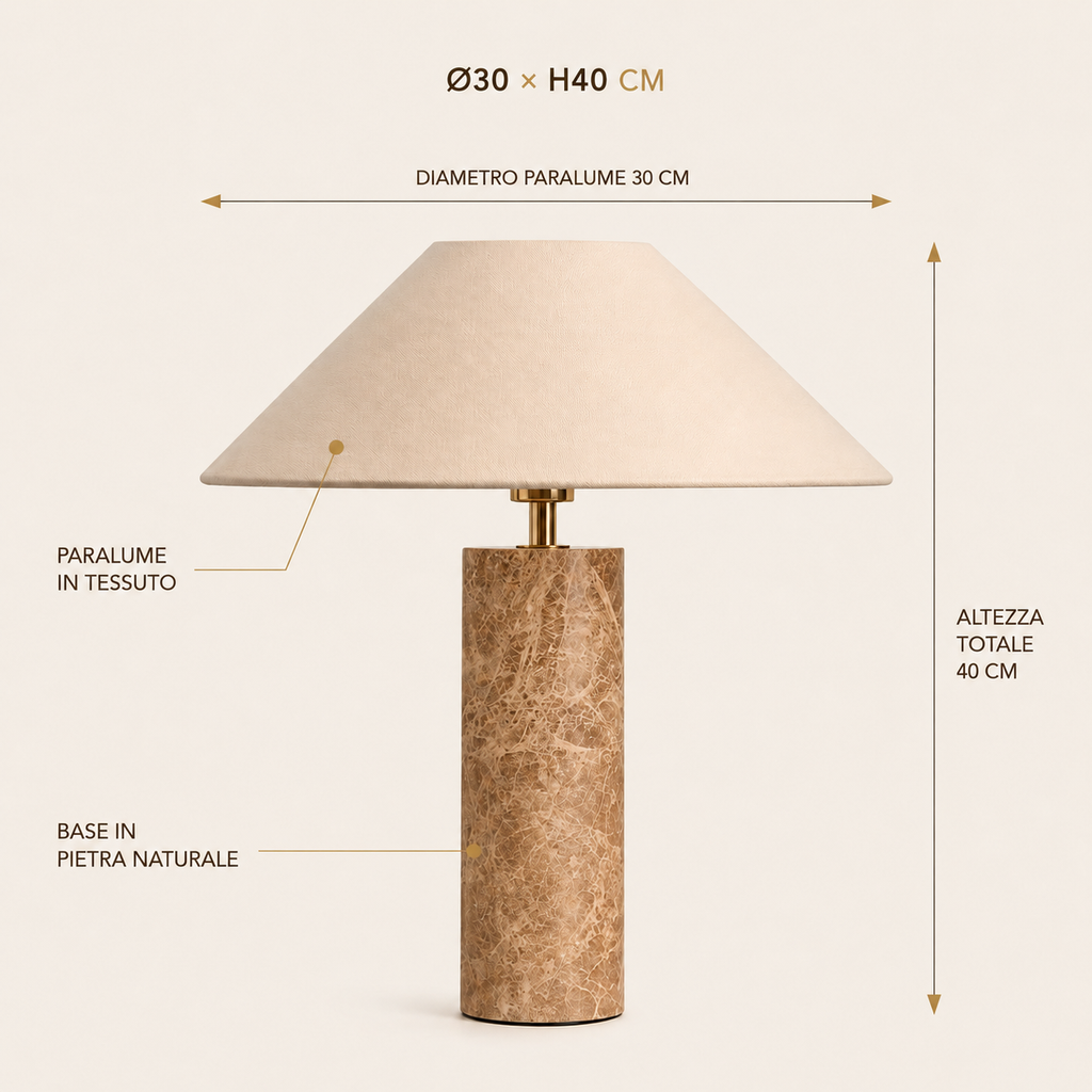 Luma Eira – Lampada da tavolo in marmo e tessuto