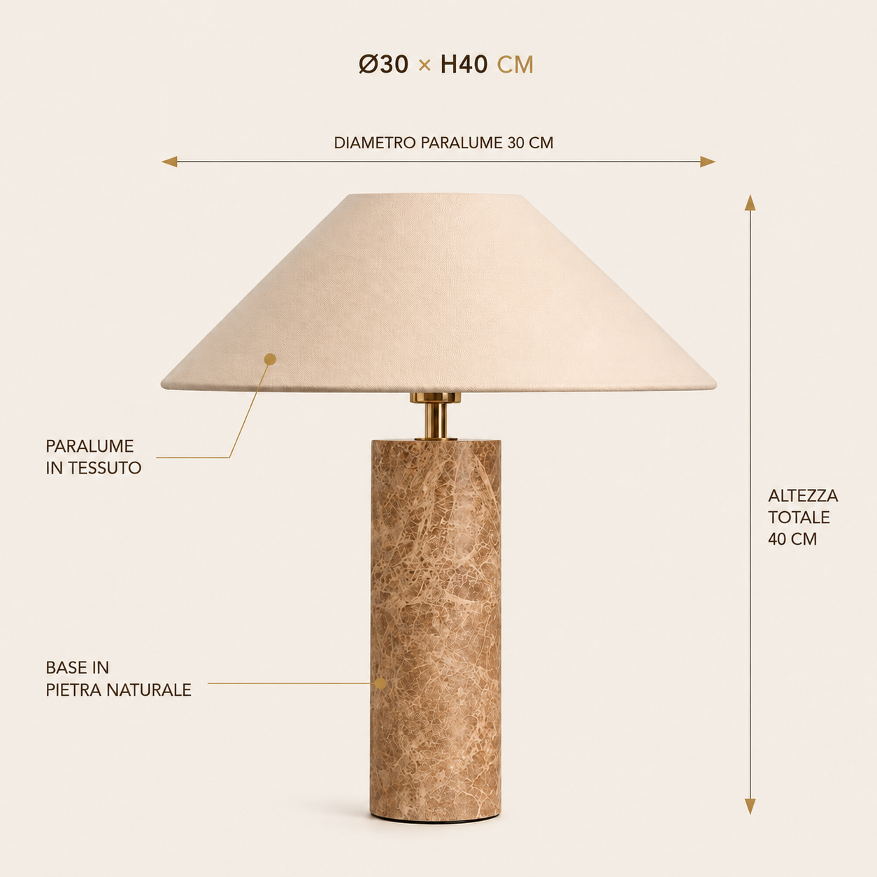 Luma Eira – Lampada da tavolo in marmo e tessuto