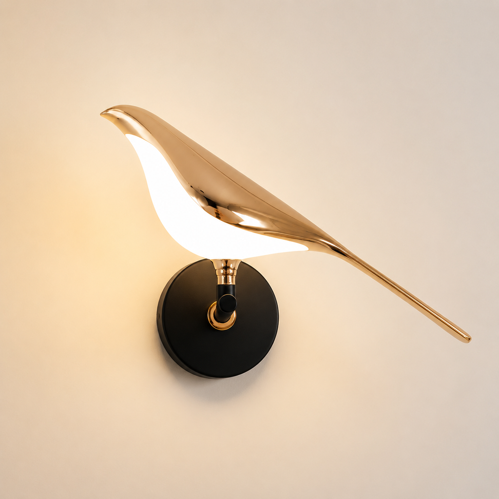 Luma Bird – Applique LED decorativa oro e nero
