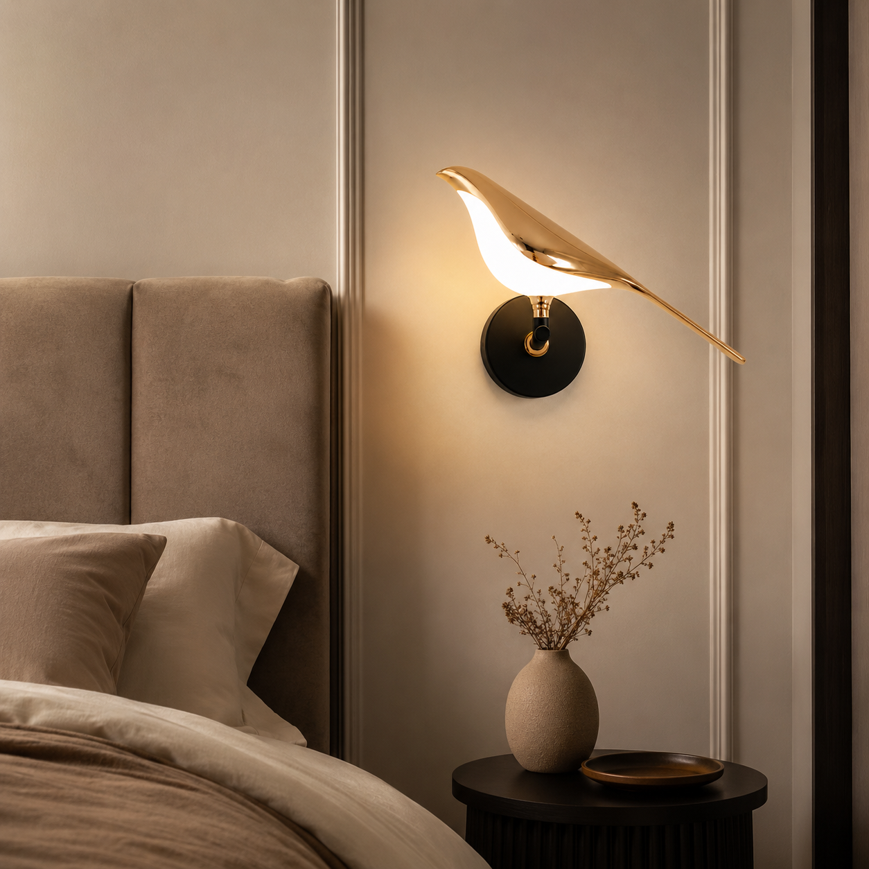 Luma Bird – Applique LED decorativa oro e nero