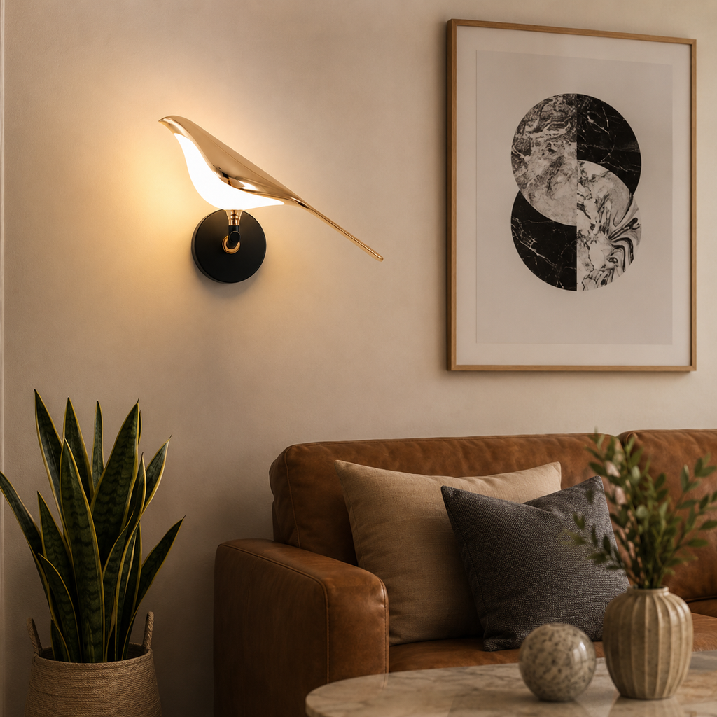 Luma Bird – Applique LED decorativa oro e nero