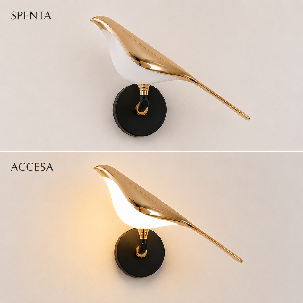 Luma Bird – Applique LED decorativa oro e nero