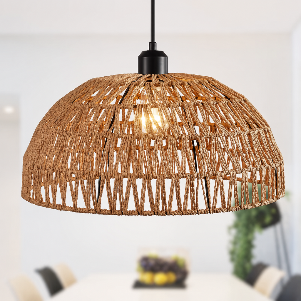lampade a sospensione intrecciate in corda di canapa in stile giapponese