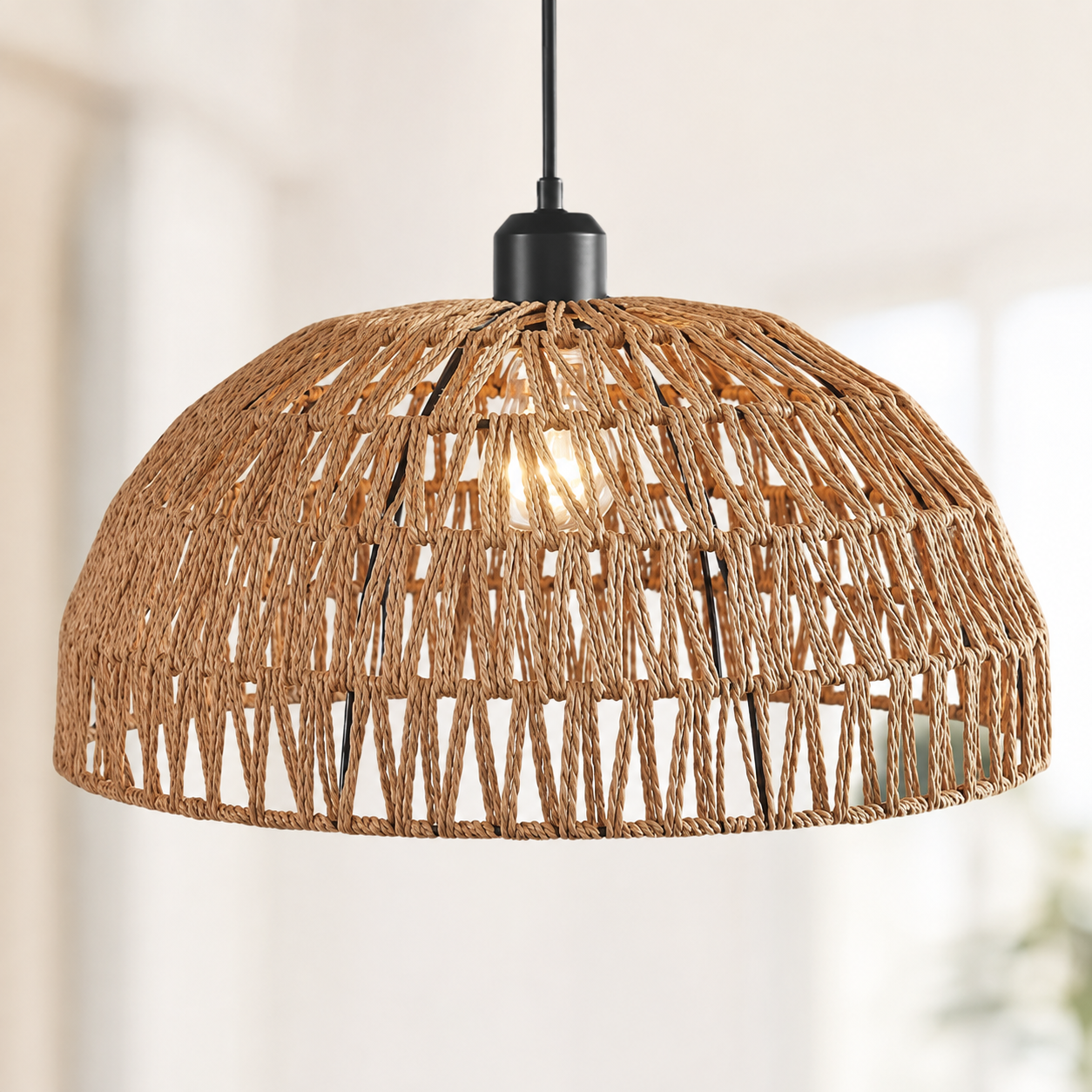 lampade a sospensione intrecciate in corda di canapa in stile giapponese