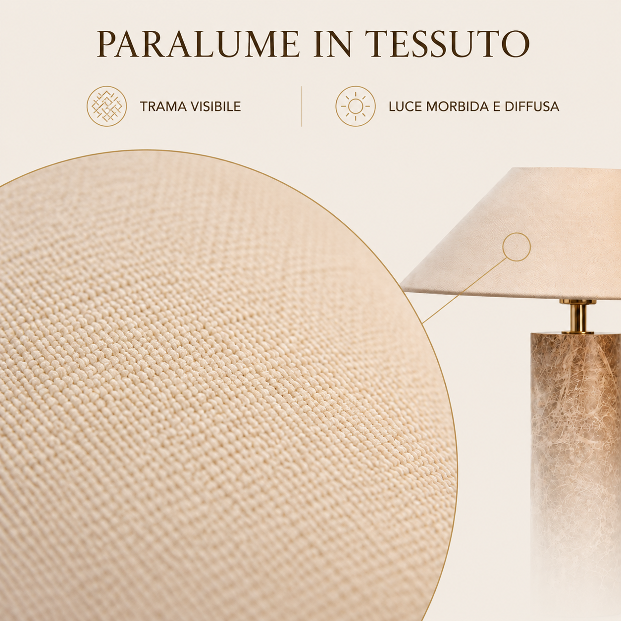 Luma Eira – Lampada da tavolo in marmo e tessuto